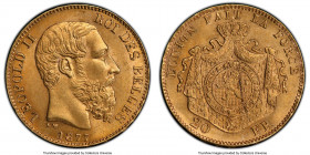 Leopold II gold 20 Francs 1877 MS65 PCGS, KM37. Muted mint bloom, flan defect on shield.

HID09801242017

© 2020 Heritage Auctions | All Rights Re...