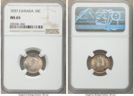 George VI 10 Cents 1937 MS65 NGC, Royal Canadian mint, KM34. Mottled toning in shades of olive, plum and gold. 

HID09801242017

© 2020 Heritage A...