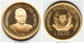 Democratic Republic 4-Piece Uncertified gold "5th Year of Mobutu Presidency" Proof Set 1970, 1) 10 Sengis, KM10 2) 25 Makutas, KM11a 3) 50 Makutas, KM...