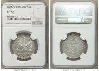 Federal Republic 5 Mark 1958-F AU50 NGC, Stuttgart mint, KM112.1. A Semi-key in series. 

HID09801242017

© 2020 Heritage Auctions | All Rights Re...