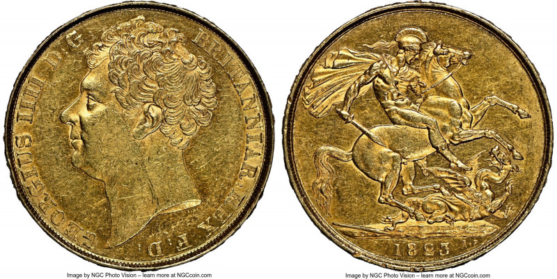 George IV gold 2 Pounds 1823 AU55 NGC, KM690, S-3798. One year type. 

HID0980...