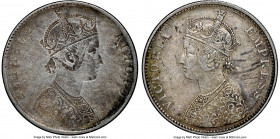 British India. Victoria Mint Error - Brockage on Reverse Rupee ND (1877-1901) AU53 NGC, Calcutta mint, cf. KM492 (for type). Full obverse brockage on ...