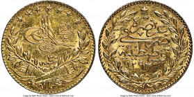Ottoman Empire. Abdul Hamid II gold 25 Kurush AH 1293 Year 30 (1904/1905) MS62 NGC, Constantinople mint (in Turkey), KM729.

HID09801242017

© 202...