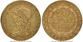 Piedmont. Subalpine Republic gold 20 Francs L'An 10 (1801/1802) AU58 NGC, Turin mint, KM-C5. Mintage: 1,492. Orange peripheral toning. Two year type. ...