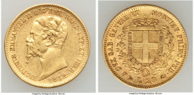 Sardinia. Vittorio Emanuele II gold 20 Lire 1852 (Anchor)-P Genoa mint (anchor mm), KM146.2. 21.3mm. 6.45gm. AGW 0.1867 oz. 

HID09801242017

© 20...