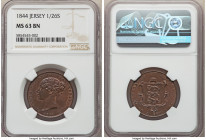British Dependency. Victoria 1/26 Shilling 1844 MS63 Brown NGC, KM2. Cordovan brown with smoky rose peering from recesses. 

HID09801242017

© 202...