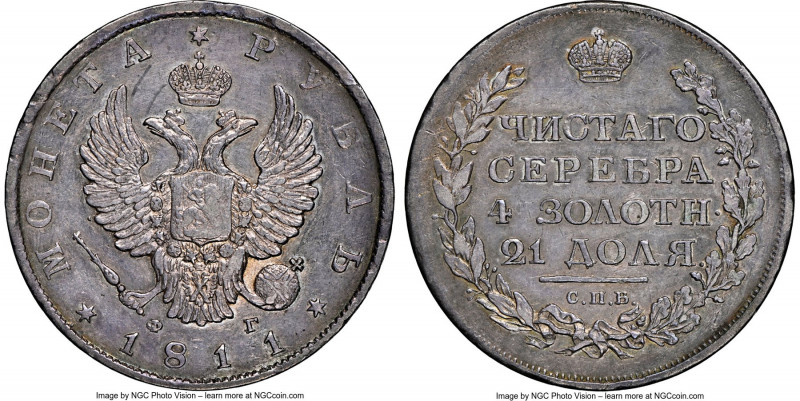 Alexander I Rouble 1811 CПБ-ФГ AU Details (Obverse Graffiti) NGC, St. Petersburg...