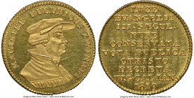 Zurich. Canton gold Ducat 1819 UNC Details (Cleaned) NGC, Zurich mint, KM-XM2 (holder mislabeled KM-M1). 21mm. MAGISTER HULDRICUS ZWINGLI his capped b...