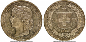 Confederation gold 20 Francs 1892-B MS61 NGC, Bern mint, KM31.3. AGW 0.1867 oz. 

HID09801242017

© 2020 Heritage Auctions | All Rights Reserved