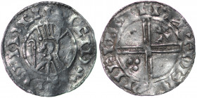 Denmark. Svend Estridsen. 1047-1075. AR penning (16.5mm, 0.58g). West Danish mint(?). Draped bust left; crozier before / Voided short cross, trefoil o...