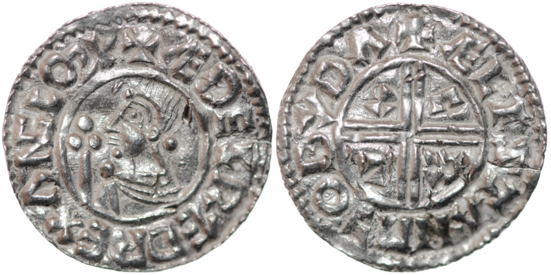 England. Aethelred II. 978-1016. AR Penny (20mm, 1.36g, 6h). Crux type (BMC iiia...