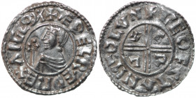 England. Aethelred II 978-1016. AR Penny (20mm, 1.61g, 6h). Crux type (BMC iiia, Hild. C). London mint; moneyer Leofstan. Struck circa 991-997. + ÆÐEL...