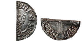 England. Aethelred II. 978-1016. AR Half Penny (10mm, 0.88g). Long Cross type (BMC IVa, Hild. D). Uncertain mint; moneyer Æthelweard(?). Struck circa ...