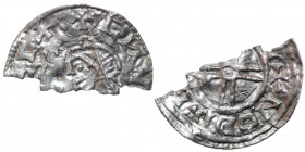 England. Cnut the Great. 1016-1035. AR Half Penny (10mm, 0.46g). Short Cross type (BMC xvi, Hild. H). Uncertain mint; Uncertain moneyer. Struck circa ...