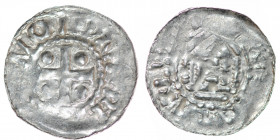 France. Diocese of Metz. Theodoric II. 1004-1046. AR Denar (20.5mm, 0.96g). Cross with pellet in each angle / Temple on columns, E inside. Dbg. 20 var...