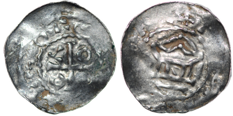 France. Diocese of Metz. Adalberon II minted with Otto III 983-1002. AR Denar (2...