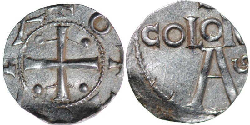 Germany. Cologne. Otto III 983-1002. AR Denar (16mm, 1.40g). Cologne mint. +OTT[...