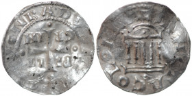 Germany. Cologne. Archbichop Pilgrim with Conrad II 1024-1036. AR Denar (19.5mm, 1.61g). Cologne mint. [+CHV]ONRADVS [IMP], cross PI LI / GR IM in ang...