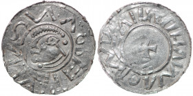 Germany. Duchy of Saxony. Bernhard I 973-1011. AR Denar (19mm, 1.14g). Bardowick (or Lüneburg or Jever?) mint. Diademed and draped bust left / Small c...