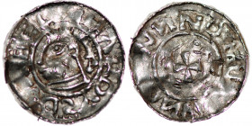 Germany. Duchy of Saxony. Bernhard I 973-1011. AR Denar (19mm, 1.02g). Bardowick (or Lüneburg or Jever?) mint. BERNHARDVS D[VX], diademed and draped b...