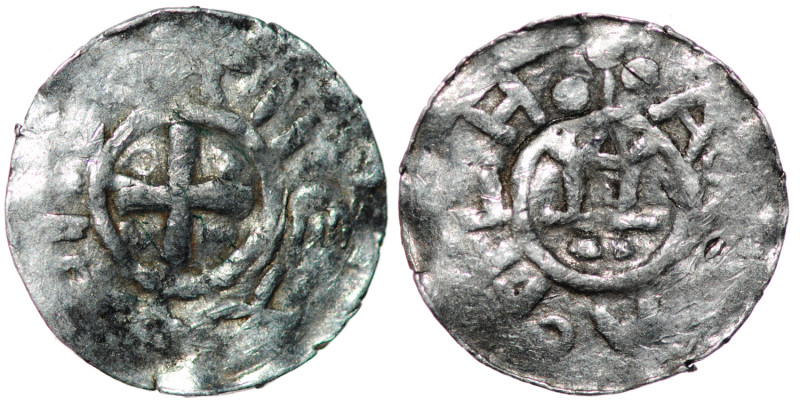 Germany. Saxony. Otto III 983-1002. AR Obol (15mm, 0.54g). Goslar mint [+DIGRA+R...