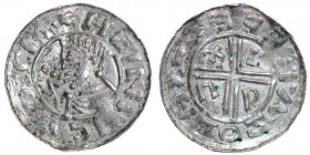 Germany. Stade. Heinrich I 976-1016. AR Denar (19mm, 1.30g). Stade mint. Imitation of Aethelred II crux type (BMC iiia, Hild. C). Struck after 991. HE...
