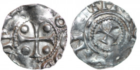 Germany. Saxony. Otto III 983-1002. AR Denar (16mm, 1.27g). Dortmund mint. ODDO[I]MPE[RA]TOR, cross with pellet in each quarter / TH[E]R[OTMA]NNI, cro...
