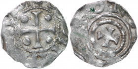 Germany. Saxony. Otto III 983-1002. AR Denar (17mm, 1.15g). Dortmund mint. [ODDOIMPERATOR], cross with pellet in each quarter / [THER]OT[MANNI], cross...