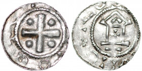 Germany. Mainz. Otto III 983-1002. AR Denar (17mm, 1.29g). Mainz mint. Cross with pellets in each angle / Church facade. Dbg. 778. Near Very Fine, usu...