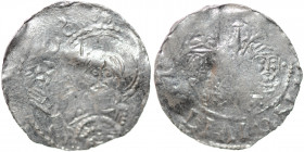 Germany. Speyer. Heinrich III 1039-1056. AR Denar (19mm, 0.78g). Speyer mint. Two adjacent busts facing, between scepter / Half-length portrait of Chr...