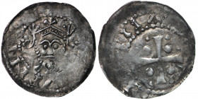 Germany. Speyer. Heinrich III 1039-1056. AR Denar (20mm, 0.76g). Speyer mint. Crowned bust facing / Cross with two pellets in each angle. Dbg. 835; Eh...