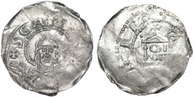 Germany. Speyer. Heinrich III 1039-1056. AR Denar (21mm, 1.00g). Speyer mint. +SCA MAR[IA], half-length portrait of Mary with hand raised, in front he...