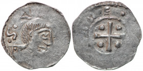 Germany. Franconia. Otto III 983-1002. AR Denar (17mm, 0.96g). Würzburg mint. S•K[ILIAN], bust of St. Kilian right / [•OTTO IMP]E•, cross with pellet ...