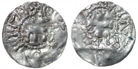 Germany. Duchy of Swabia. Otto III 983-1102. AR Denar (19mm, 1.00g). Strasbourg mint. +OT[T]O IMP, lilly / A[RGENT]INA, cross with crosier in one angl...