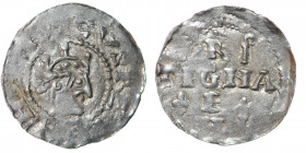 Germany. Swabia. Heinrich II 1002-1024. AR Denar (20mm, 1.44g). Strasbourg mint. H[EINRI]CVSRE[X], crowned head right / ARGE[N]-TIGNA, cross written i...