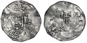 Germany. Swabia. Heinrich III 1039-1056. AR Denar (21mm, 1.31g). Strasbourg mint. Crowned head facing / Bust facing. Dbg. 709 (as Hildesheim); Baron 3...