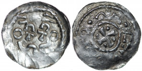 Germany. Swabia. Esslingen. Otto I - Otto III 936 - 1002. AR Denar (20mm, 1.35g). Cross with pellet in each angle / OTTO, cross written IIC ⊓ and IIC ...
