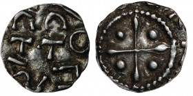 Germany. Swabia. Esslingen. Otto I - Otto III 936 - 1002. AR Obol? (13mm, 0.62g). Cross with pellet in each angle / OTTO, cross written IIC ⊓ and IIC ...