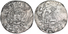 Germany. Duchy of Bavaria. Heinrich IV 1056-84. AR Denar (19mm, 0.83g). Regensburg mint. +H[EINR]ICVS REX, crowned bust facing, annulet on right side ...