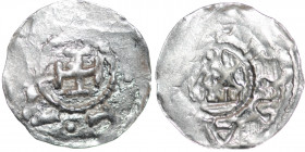 Germany. Konstanz. Otto III to Heinrich II 983-1002-1024. AR Denar (17mm, 0.79g). Konstanz mint. Cross potent / Church façade. Dbg. 1012 & 1838; Dbg. ...
