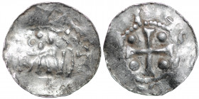 Germany. Verdun. Bishop Haimo and Otto III 990-1024. AR Denar (19mm, 1.33g). Verdun mint. [+HEIMO EPS], cross with pellet in each angle / [__]T[__], A...