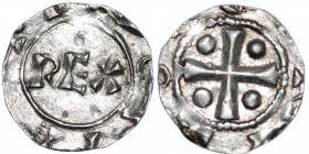 The Netherlands. Deventer. Heinrich II 1002-1014. AR Denar (15mm, 1.00g). Deventer mint. REX / Cross with pellets in each angle. Ilisch 1.5. Very Fine...
