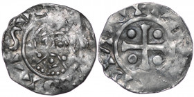 The Netherlands. Deventer. Bishop Bernold 1046-1054. AR Denar (18.5mm, 0.92g). Deventer mint. Bareheaded bust facing / Cross with pellets in each angl...