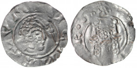 The Netherlands. Tiel. Heinrich IV 1056-1106. AR Denar (19mm, 0.75g). Tiel mint. +IICIN A RIVT, head right crosier in front / +TI[__]Ro•o, building wi...