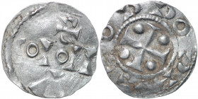 The Netherlands. Nijmegen-Tiel. Ca 995-1000. AR Denar (18mm, 1.51g). Unknown mint in the Nijmegen-Tiel region. S / COIOII[I] / A, imitating Cologne mo...