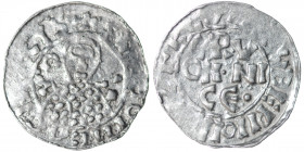 The Netherlands. Groningen. Bishop of Utrecht. Bernold 1040-1054 AR Denar (17mm, 0.81g). Groningen mint. Bust facing, crosier over right shoulder, thr...