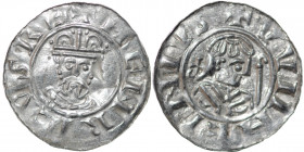 The Netherlands. Groningen. Wilhelm 1054-1076. AR Denar (19mm, 0.55g). HENRICVSRE+, crowned bust facing / +FVVIIHEINIVS, head right, crosier in front,...