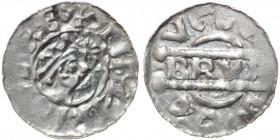 The Netherlands. Friesland. Bruno III 1038-1057. AR Denar (17mm, 0.66g). Dokkum mint. +HENRIC[VS RE], crowned head right, cross-tipped scepter before ...
