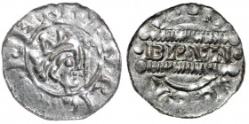 The Netherlands. Friesland. Bruno III 1050-1057. AR Denar (16mm, 0.50g). Dokkum or Groningen mint. HENRICVSRE+, crowned head right, crosier before / [...