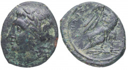 287-278 aC. Hikétas (287-278 aC). Siracusa. Hemilitron. HGCS.2/1418. CNS 157. Ae. 6,14 g. Laureado y cabeza sin barba de Zeus Hellanios a la izquierda...